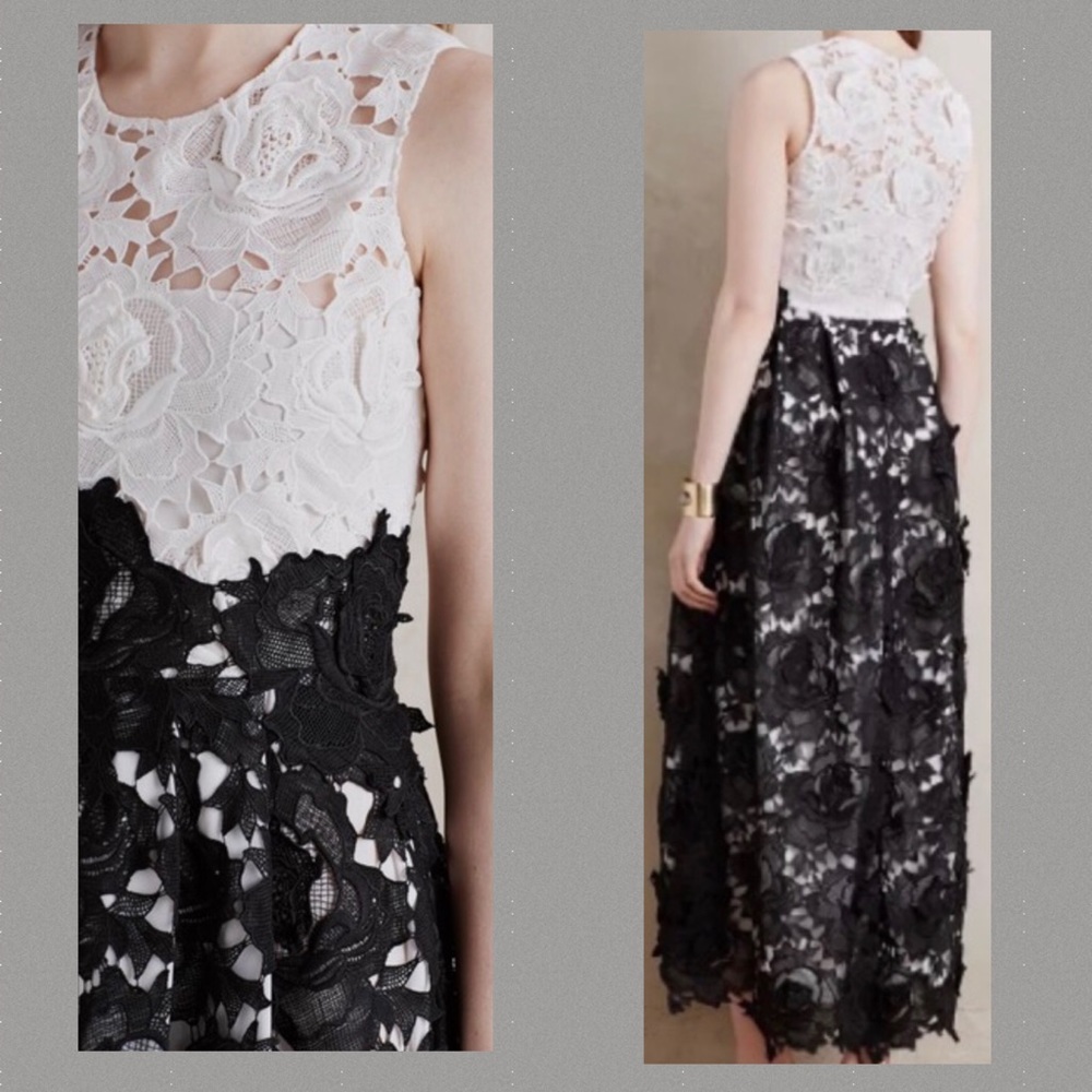 New $598 Hunter Bell Anthropologie Snow Bell 2 / XS Black White Lace Formal Gown